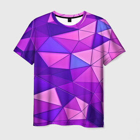 Мужская футболка 3D с принтом Розовые полигоны в Тюмени, 100% полиэфир | прямой крой, круглый вырез горловины, длина до линии бедер | Тематика изображения на принте: абстракция | бумага | геометрия | грани | изгиб | линии | полигоны | полосы | постель | розовый | сочетания | текстура | треугольники