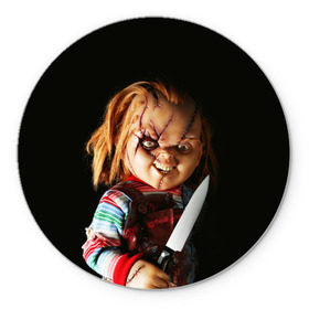 Коврик круглый с принтом Чаки в Тюмени, резина и полиэстер | круглая форма, изображение наносится на всю лицевую часть | chucky | кино | кровь | кукла | нож | ужасы | чаки