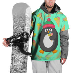 Накидка на куртку 3D с принтом Пингвин с мороженым в Тюмени, 100% полиэстер |  | животные | милые животные | мороженое | пингвин | прикольные животные
