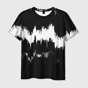 Мужская футболка 3D с принтом Черно-белый штрих в Тюмени, 100% полиэфир | прямой крой, круглый вырез горловины, длина до линии бедер | краска | потертость | текстура | черно белый