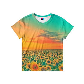 Детская футболка 3D с принтом Подсолнух в Тюмени, 100% гипоаллергенный полиэфир | прямой крой, круглый вырез горловины, длина до линии бедер, чуть спущенное плечо, ткань немного тянется | flower | лето | поле | полевой цветок | природа | цветочки | цветы