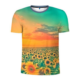 Мужская футболка 3D спортивная с принтом Подсолнух в Тюмени, 100% полиэстер с улучшенными характеристиками | приталенный силуэт, круглая горловина, широкие плечи, сужается к линии бедра | flower | лето | поле | полевой цветок | природа | цветочки | цветы