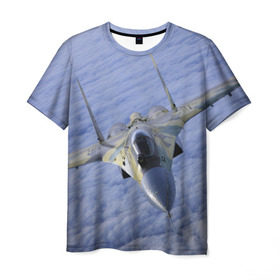 Мужская футболка 3D с принтом Су - 35 в Тюмени, 100% полиэфир | прямой крой, круглый вырез горловины, длина до линии бедер | Тематика изображения на принте: самолет