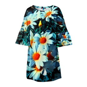 Детское платье 3D с принтом Полевые ромашки в Тюмени, 100% полиэстер | прямой силуэт, чуть расширенный к низу. Круглая горловина, на рукавах — воланы | flower | лето | полевой цветок | цветочки | цветы
