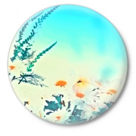 Значок с принтом chamomile в Тюмени,  металл | круглая форма, металлическая застежка в виде булавки | Тематика изображения на принте: flower | лето | полевой цветок | цветочки | цветы