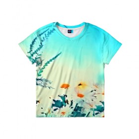 Детская футболка 3D с принтом chamomile в Тюмени, 100% гипоаллергенный полиэфир | прямой крой, круглый вырез горловины, длина до линии бедер, чуть спущенное плечо, ткань немного тянется | flower | лето | полевой цветок | цветочки | цветы