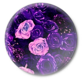 Значок с принтом Фиолетовые розы в Тюмени,  металл | круглая форма, металлическая застежка в виде булавки | flower | прикцветочки | розы | цветы