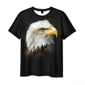 Мужская футболка 3D с принтом Орёл в Тюмени, 100% полиэфир | прямой крой, круглый вырез горловины, длина до линии бедер | клюв | орёл | пернатые | перья | птица | хищник