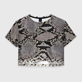 Женская футболка 3D укороченная с принтом Камуфляж змеиная кожа в Тюмени, 100% полиэстер | круглая горловина, длина футболки до линии талии, рукава с отворотами | змея | кожа