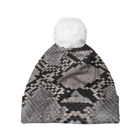 Шапка 3D c помпоном с принтом Камуфляж змеиная кожа в Тюмени, 100% полиэстер | универсальный размер, печать по всей поверхности изделия | змея | кожа