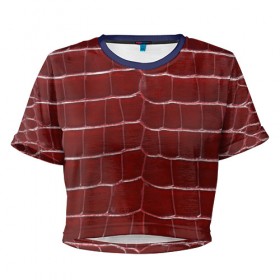 Женская футболка 3D укороченная с принтом Камуфляж змеиная кожа, красный в Тюмени, 100% полиэстер | круглая горловина, длина футболки до линии талии, рукава с отворотами | змея | кожа | красная | красный | прикрытие | чешуя