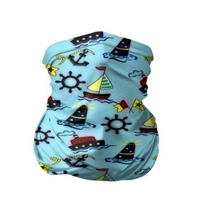 Бандана-труба 3D с принтом Кораблик в Тюмени, 100% полиэстер, ткань с особыми свойствами — Activecool | плотность 150‒180 г/м2; хорошо тянется, но сохраняет форму | navy blue | абстракции | белый | брызги | волны | дельфин | кораблик | красный | маяк | минимализм | морская тема | спасательный круг | темно синий | якорь