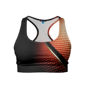 Женский спортивный топ 3D с принтом Баскетбольный мяч в Тюмени, 82% полиэстер, 18% спандекс Ткань безопасна для здоровья, позволяет коже дышать, не мнется и не растягивается |  | баскетбол | мяч | оранжевый | спорт | стритбол