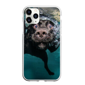 Чехол для iPhone 11 Pro Max матовый с принтом Пес дайвер в Тюмени, Силикон |  | вода | гребет | дайвер | животное | купается | лапы | нос | пес | плавец | плывет | под водой | прикольный | пузыри | смешной | собака | щенок