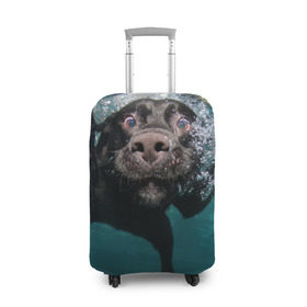 Чехол для чемодана 3D с принтом Пес дайвер в Тюмени, 86% полиэфир, 14% спандекс | двустороннее нанесение принта, прорези для ручек и колес | вода | гребет | дайвер | животное | купается | лапы | нос | пес | плавец | плывет | под водой | прикольный | пузыри | смешной | собака | щенок