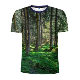Мужская футболка 3D спортивная с принтом Темный лес в Тюмени, 100% полиэстер с улучшенными характеристиками | приталенный силуэт, круглая горловина, широкие плечи, сужается к линии бедра | бор | деревья | ель | ельник | заповедник | камни | красивый | лес | лето | мох | мрачный | прекрасный | природа | флора | чудесный