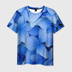 Мужская футболка 3D с принтом Синие цветы в Тюмени, 100% полиэфир | прямой крой, круглый вырез горловины, длина до линии бедер | 