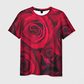 Мужская футболка 3D с принтом Красные розы в Тюмени, 100% полиэфир | прямой крой, круглый вырез горловины, длина до линии бедер | 8 марта | букет | весна | дары флоры | женщине | красные | лепестки | лето | любовь | отношения | подарок | розы | романтика | флора | цветок | цветы