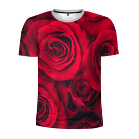 Мужская футболка 3D спортивная с принтом Красные розы в Тюмени, 100% полиэстер с улучшенными характеристиками | приталенный силуэт, круглая горловина, широкие плечи, сужается к линии бедра | 8 марта | букет | весна | дары флоры | женщине | красные | лепестки | лето | любовь | отношения | подарок | розы | романтика | флора | цветок | цветы