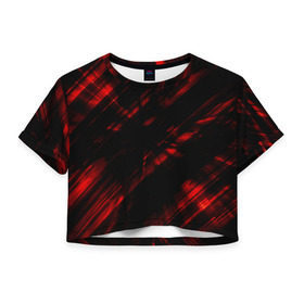 Женская футболка 3D укороченная с принтом broken lines в Тюмени, 100% полиэстер | круглая горловина, длина футболки до линии талии, рукава с отворотами | абстракция | черно красный