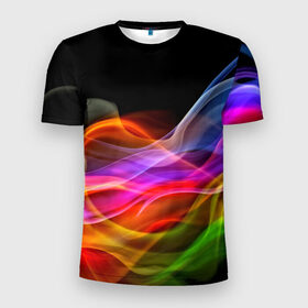 Мужская футболка 3D спортивная с принтом Цветной дым в Тюмени, 100% полиэстер с улучшенными характеристиками | приталенный силуэт, круглая горловина, широкие плечи, сужается к линии бедра | абстракция | волны | дым | узоры | форма | цвет