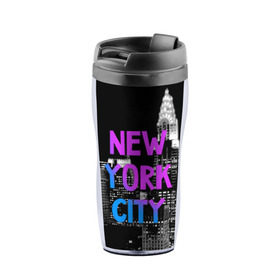 Термокружка-непроливайка с принтом Нью-Йорк в Тюмени, внутренняя часть — пищевой пластик, наружная часть — прозрачный пластик, между ними — полиграфическая вставка с рисунком | объем — 350 мл, герметичная крышка | Тематика изображения на принте: america | capital | city | lights | new york | night | skyscrapers | tourism | usa | америка | город | ночь | нью йорк | огни | столица | сша | туризм