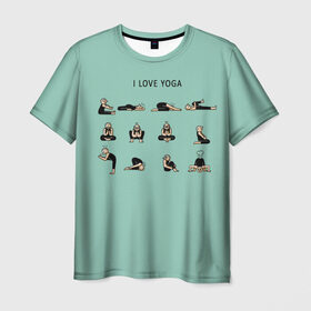 Мужская футболка 3D с принтом I love yoga в Тюмени, 100% полиэфир | прямой крой, круглый вырез горловины, длина до линии бедер | 