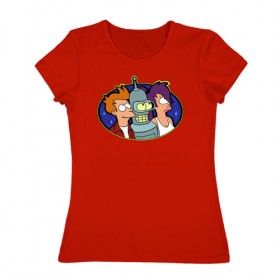 Женская футболка хлопок с принтом Futurama в Тюмени, 100% хлопок | прямой крой, круглый вырез горловины, длина до линии бедер, слегка спущенное плечо | futurama | бендер | лила | фрай | футурама