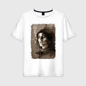 Женская футболка хлопок Oversize с принтом Ville Valo Sweet pandemonium в Тюмени, 100% хлопок | свободный крой, круглый ворот, спущенный рукав, длина до линии бедер
 | heartagram | him | love metal | ville valo | вилле вало