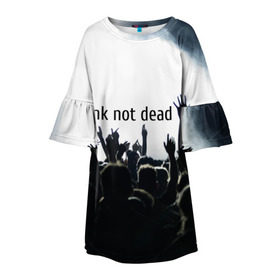 Детское платье 3D с принтом Punk not dead в Тюмени, 100% полиэстер | прямой силуэт, чуть расширенный к низу. Круглая горловина, на рукавах — воланы | punk not dead | бит | группа | драйв | дым | зал | концерт | музыка | надпись | панк | панк не умрет | панки | рок | слова | танцы | туман | тусовка | фраза | хой