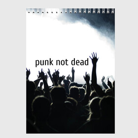 Скетчбук с принтом Punk not dead в Тюмени, 100% бумага
 | 48 листов, плотность листов — 100 г/м2, плотность картонной обложки — 250 г/м2. Листы скреплены сверху удобной пружинной спиралью | punk not dead | бит | группа | драйв | дым | зал | концерт | музыка | надпись | панк | панк не умрет | панки | рок | слова | танцы | туман | тусовка | фраза | хой