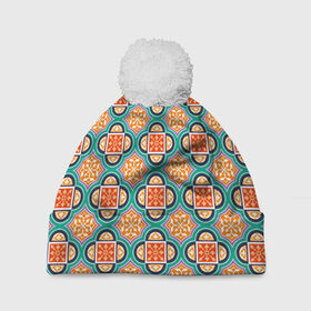Шапка 3D c помпоном с принтом Королевский орнамент в Тюмени, 100% полиэстер | универсальный размер, печать по всей поверхности изделия | абстракция | витраж | красота | мозаика | орнамент | узор