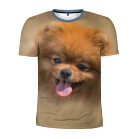 Мужская футболка 3D спортивная с принтом Шпиц в Тюмени, 100% полиэстер с улучшенными характеристиками | приталенный силуэт, круглая горловина, широкие плечи, сужается к линии бедра | shpic | животные | мордочка | пёс | рыжий | собака | собачка | язык