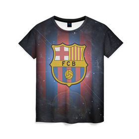 Женская футболка 3D с принтом Я фанат fc Barcelona! в Тюмени, 100% полиэфир ( синтетическое хлопкоподобное полотно) | прямой крой, круглый вырез горловины, длина до линии бедер | barcelona | fc | барса | барселона | футбол