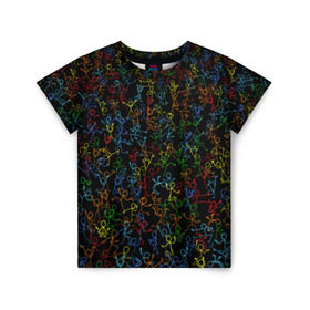 Детская футболка 3D с принтом Танцующие человечки в Тюмени, 100% гипоаллергенный полиэфир | прямой крой, круглый вырез горловины, длина до линии бедер, чуть спущенное плечо, ткань немного тянется | дискотека | люди | музыка | радуга | рисованый | рисунок | танцы | толпа