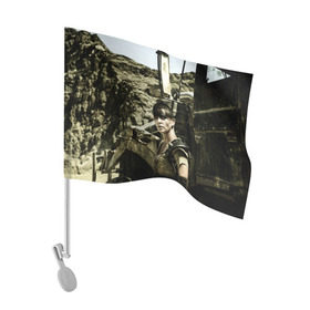 Флаг для автомобиля с принтом Безумный Макс в Тюмени, 100% полиэстер | Размер: 30*21 см | безумный | дорога | кино | макс | мужчины | огонь | пламя | фильмы | ярости