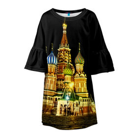 Детское платье 3D с принтом Москва в Тюмени, 100% полиэстер | прямой силуэт, чуть расширенный к низу. Круглая горловина, на рукавах — воланы | Тематика изображения на принте: kremlin | moscow | russia | город | кремль | москва | ночь | огни | река