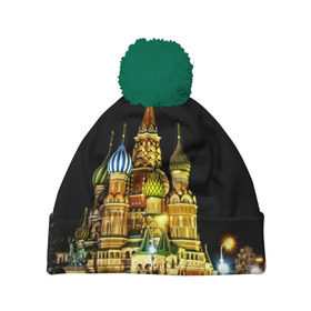 Шапка 3D c помпоном с принтом Москва в Тюмени, 100% полиэстер | универсальный размер, печать по всей поверхности изделия | kremlin | moscow | russia | город | кремль | москва | ночь | огни | река