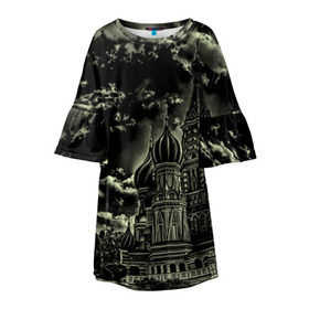 Детское платье 3D с принтом Москва в Тюмени, 100% полиэстер | прямой силуэт, чуть расширенный к низу. Круглая горловина, на рукавах — воланы | Тематика изображения на принте: кремль | ночь | пейзаж