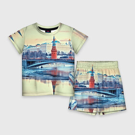 Детский костюм с шортами 3D с принтом Река Москва в Тюмени,  |  | Тематика изображения на принте: kremlin | moscow | russia | город | кремль | москва | ночь | огни | река