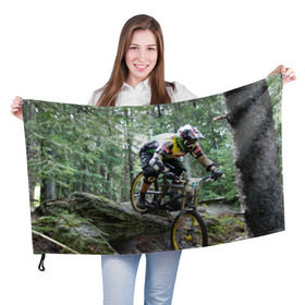 Флаг 3D с принтом Велоспорт гонка в Тюмени, 100% полиэстер | плотность ткани — 95 г/м2, размер — 67 х 109 см. Принт наносится с одной стороны | велик | велосипед | гонка | горы | деревья | железный конь | колесо | лес | лисапед | природа | ровер | спорт | спортсмен | стальной конь | тандем | трицикл | шлем