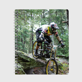 Тетрадь с принтом Велоспорт гонка в Тюмени, 100% бумага | 48 листов, плотность листов — 60 г/м2, плотность картонной обложки — 250 г/м2. Листы скреплены сбоку удобной пружинной спиралью. Уголки страниц и обложки скругленные. Цвет линий — светло-серый
 | Тематика изображения на принте: велик | велосипед | гонка | горы | деревья | железный конь | колесо | лес | лисапед | природа | ровер | спорт | спортсмен | стальной конь | тандем | трицикл | шлем