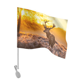 Флаг для автомобиля с принтом Олень в Тюмени, 100% полиэстер | Размер: 30*21 см | бор | дубрава | ельник | животное | закат | косуля | лес | лось | млекопитающее | олень | природа | расвет | рогач | рока | тайга | чащоба