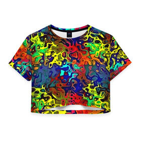 Женская футболка 3D укороченная с принтом Разноцветные разводы в Тюмени, 100% полиэстер | круглая горловина, длина футболки до линии талии, рукава с отворотами | абстракция | краска | размытие