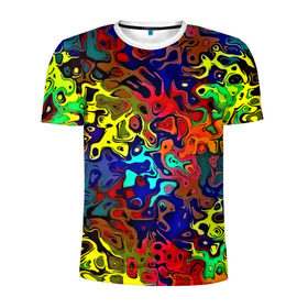 Мужская футболка 3D спортивная с принтом Разноцветные разводы в Тюмени, 100% полиэстер с улучшенными характеристиками | приталенный силуэт, круглая горловина, широкие плечи, сужается к линии бедра | абстракция | краска | размытие