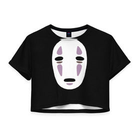 Женская футболка 3D укороченная с принтом Face в Тюмени, 100% полиэстер | круглая горловина, длина футболки до линии талии, рукава с отворотами | anime | spirited away | аниме | миадзяки | унесенные призраками