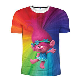 Мужская футболка 3D спортивная с принтом Розочка тролли в Тюмени, 100% полиэстер с улучшенными характеристиками | приталенный силуэт, круглая горловина, широкие плечи, сужается к линии бедра | trolls | детям | мультик | мультики | мультфильм | мультфильмы | радуга | разноцветные | разные цвета | розочка | тролли | тролль | цветные