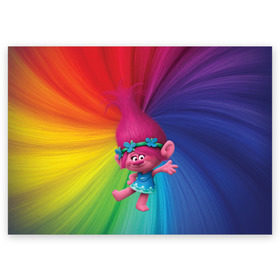 Поздравительная открытка с принтом Розочка тролли в Тюмени, 100% бумага | плотность бумаги 280 г/м2, матовая, на обратной стороне линовка и место для марки
 | trolls | детям | мультик | мультики | мультфильм | мультфильмы | радуга | разноцветные | разные цвета | розочка | тролли | тролль | цветные