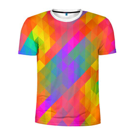 Мужская футболка 3D спортивная с принтом Цветные кубики в Тюмени, 100% полиэстер с улучшенными характеристиками | приталенный силуэт, круглая горловина, широкие плечи, сужается к линии бедра | Тематика изображения на принте: квадраты