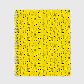 Тетрадь с принтом Ноты в Тюмени, 100% бумага | 48 листов, плотность листов — 60 г/м2, плотность картонной обложки — 250 г/м2. Листы скреплены сбоку удобной пружинной спиралью. Уголки страниц и обложки скругленные. Цвет линий — светло-серый
 | Тематика изображения на принте: желтый | музыка
